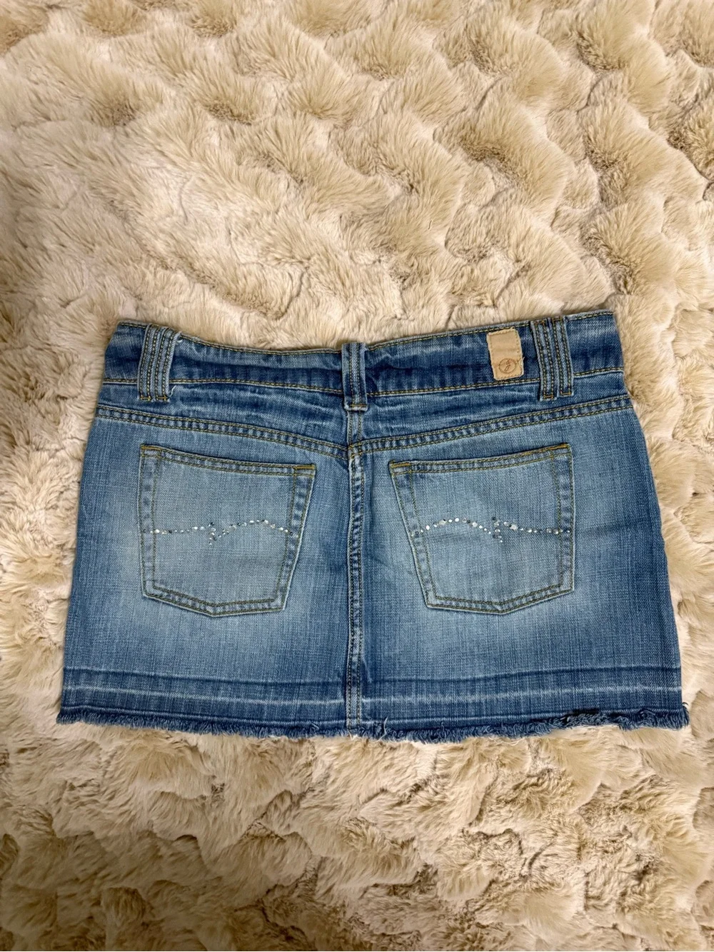 Y2K Jordache Rhinestone Embellished Light Blue Denim Mini Skirt